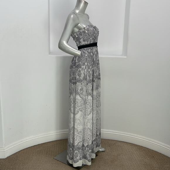 Bcbgmaxazria Amber Strapless Maxi Dress Party Cocktail White Gray Print  Size 2 - Picture 10 of 16